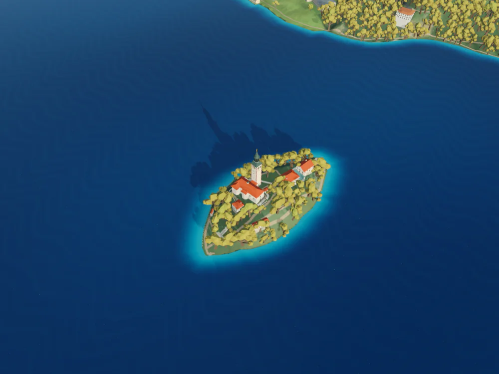Bled Island, Slovenia, rendered in Low Poly Earth