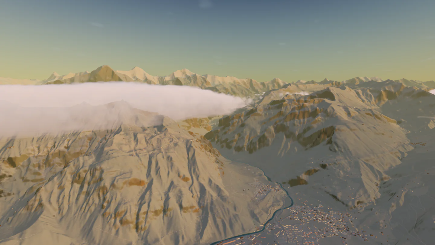 Jungfrau massif in the evening, Bernese Oberland, Switzerland. Rendered in Low Poly Earth.