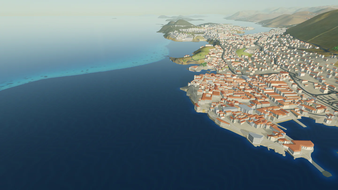 Walled old town in the morning, Dubrovnik, Croatia. Rendered in Low Poly Earth.