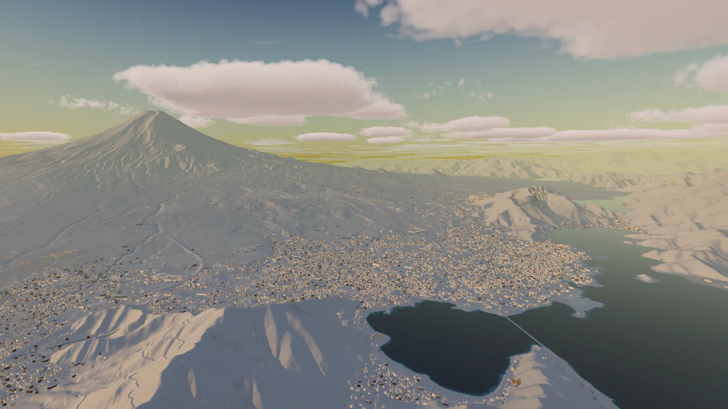 Fuji and Kawaguchiko in winter, Mount Fuji, Japan. Rendered in Low Poly Earth.