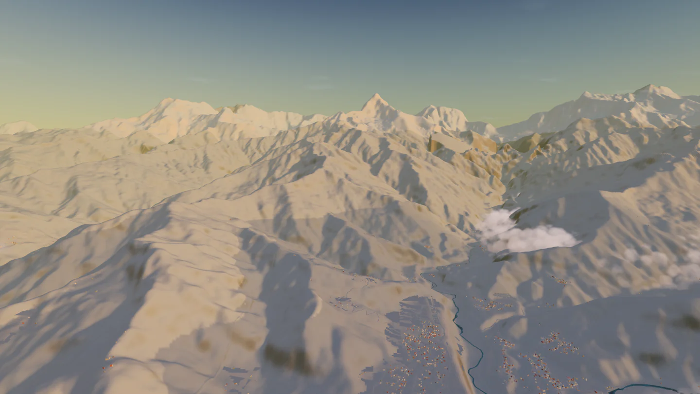 Annapurna range at dawn, Annapurna, Nepal. Rendered in Low Poly Earth.