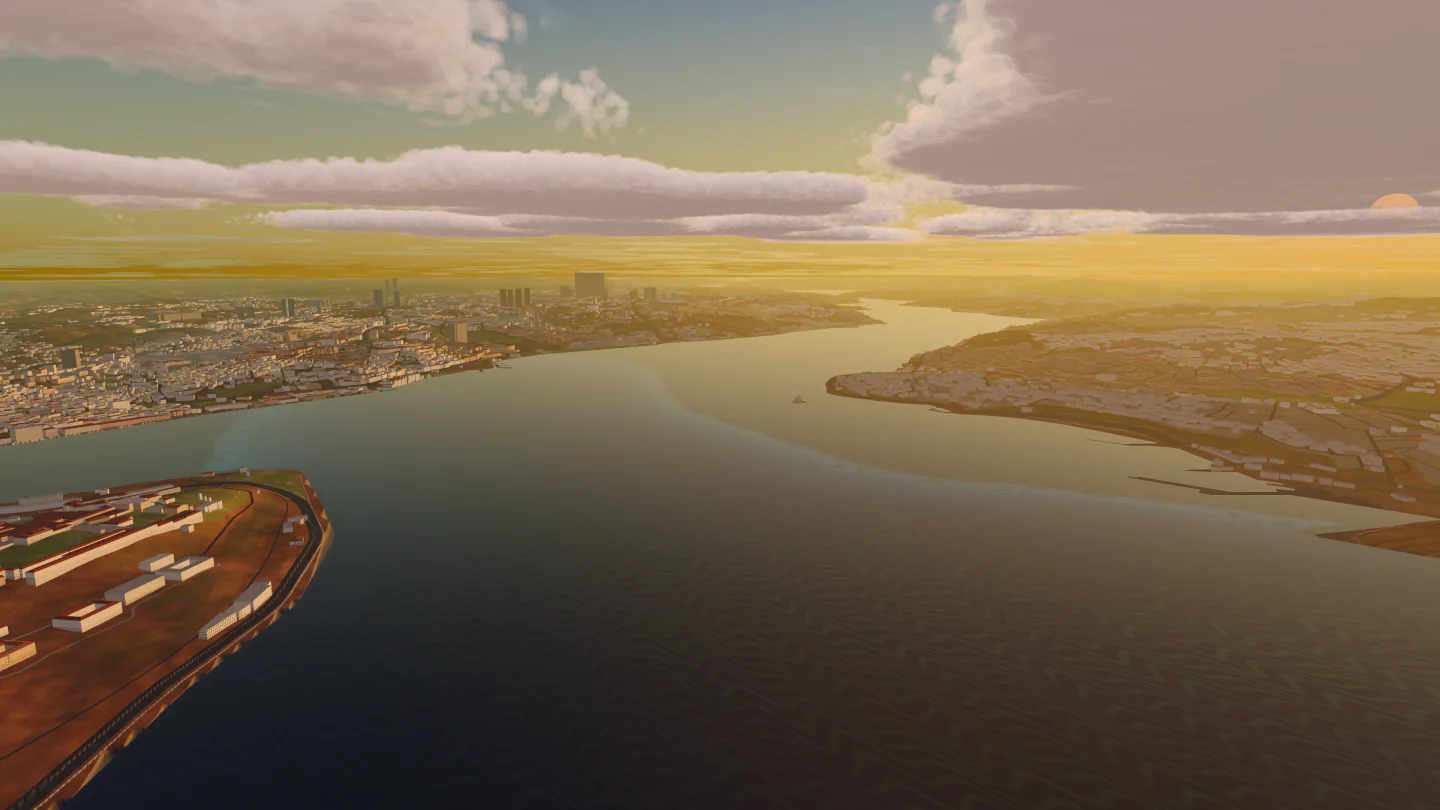 The Bosphorus in the morning, Istanbul, Türkiye. Rendered in Low Poly Earth.