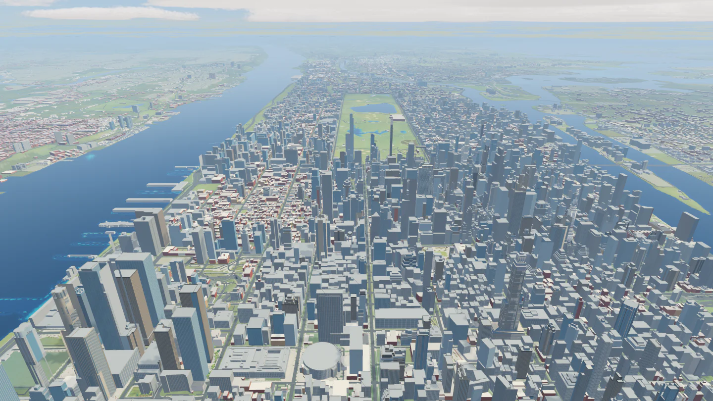 Midtown and Central Park at midday, New York, United States. Rendered in Low Poly Earth.