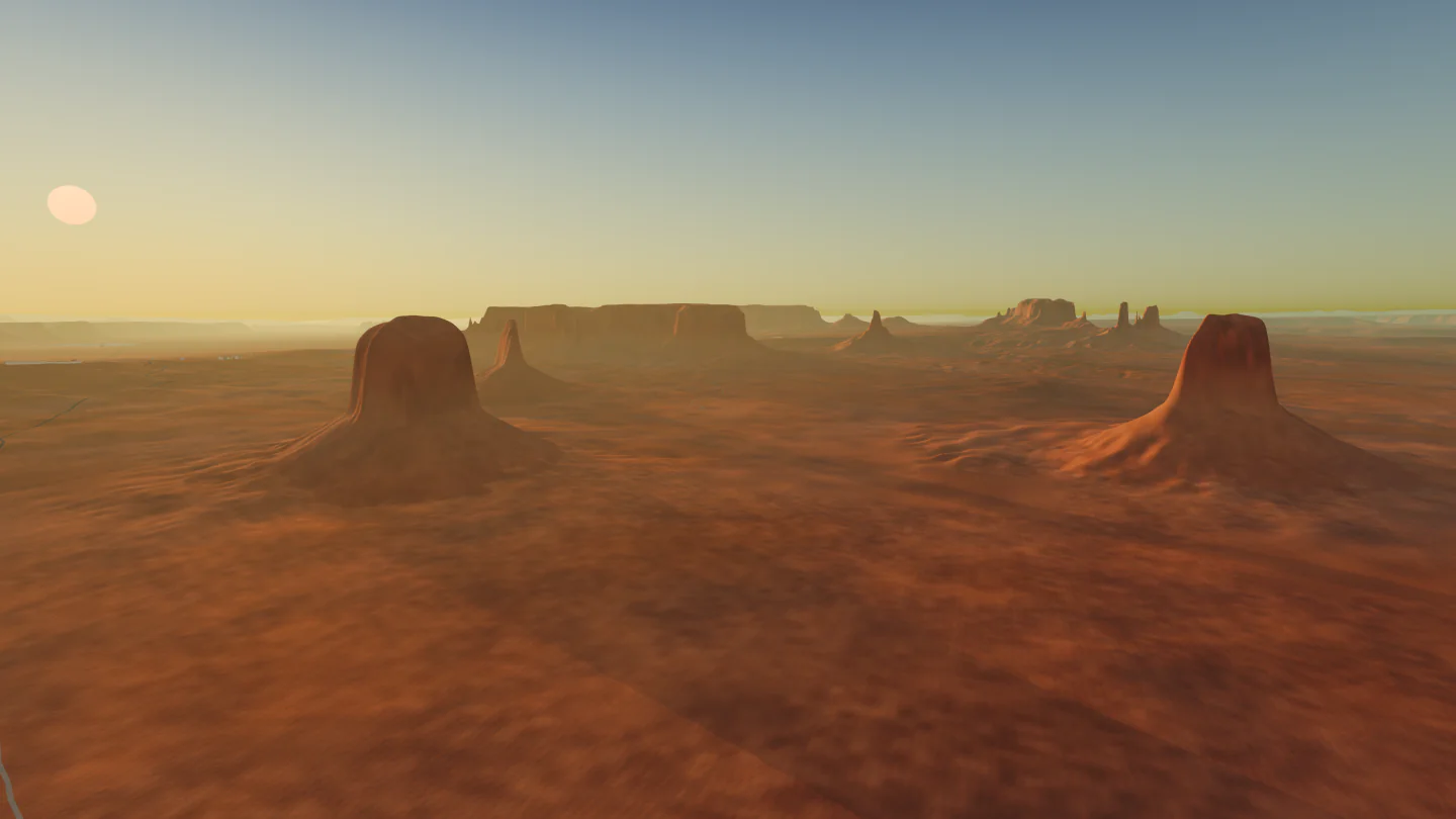 Buttes at sunset, Monument Valley, United States. Rendered in Low Poly Earth.