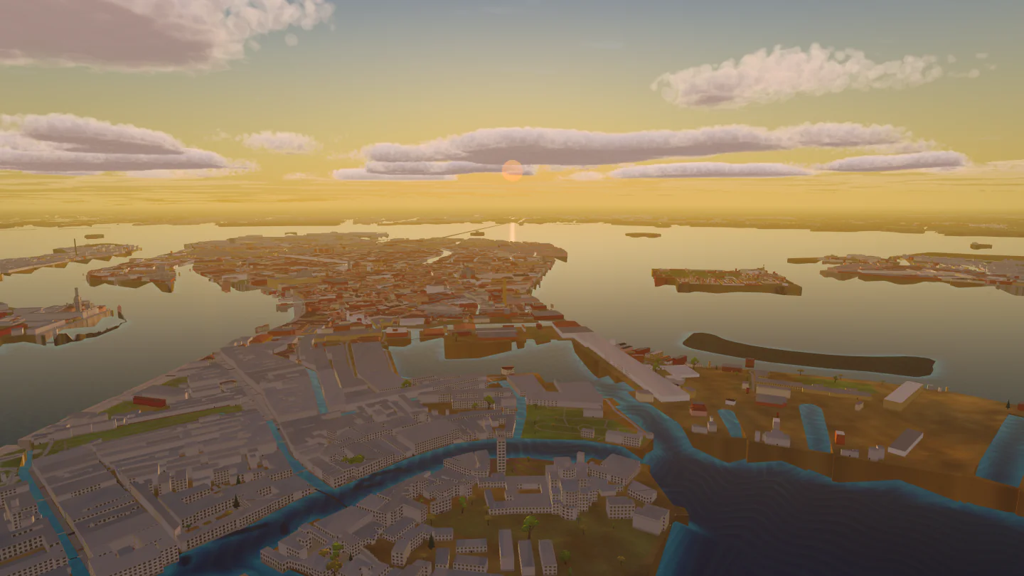 The lagoon at sunset, Venice, Italy. Rendered in Low Poly Earth.